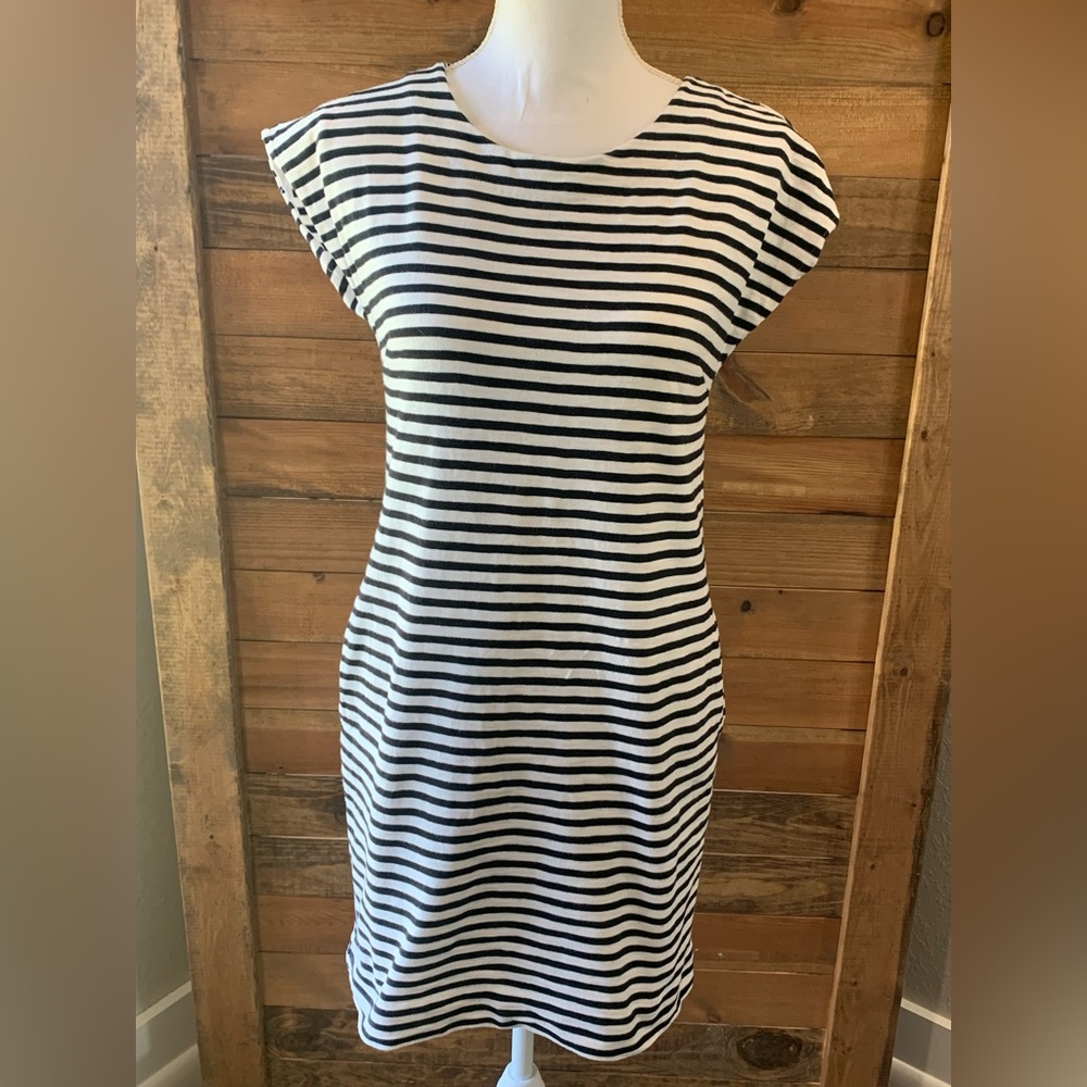 Madewell Zip Line Black And White Striped Dress Cotton Knit Short Sleeve xsmall
